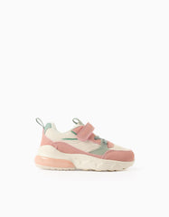 Tenis Velcro Combinado Rosa Verde Con Luces Zippy
