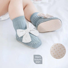 Medias Con Suela Baleta Moño Azul