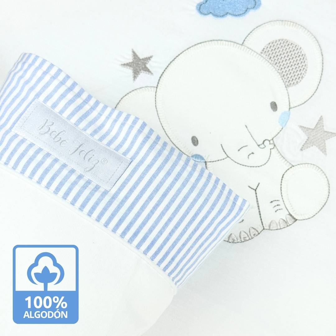 Juego De Sábanas Blancas Bordado Azul Surtido El Bebé Feliz Algodón