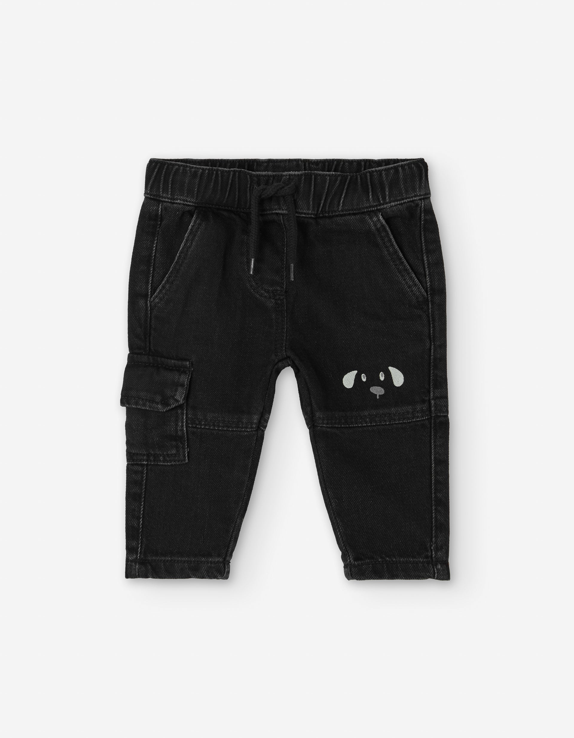 Pantalón negro DOG LOSAN para niño con estampado de perrito vista frontal.