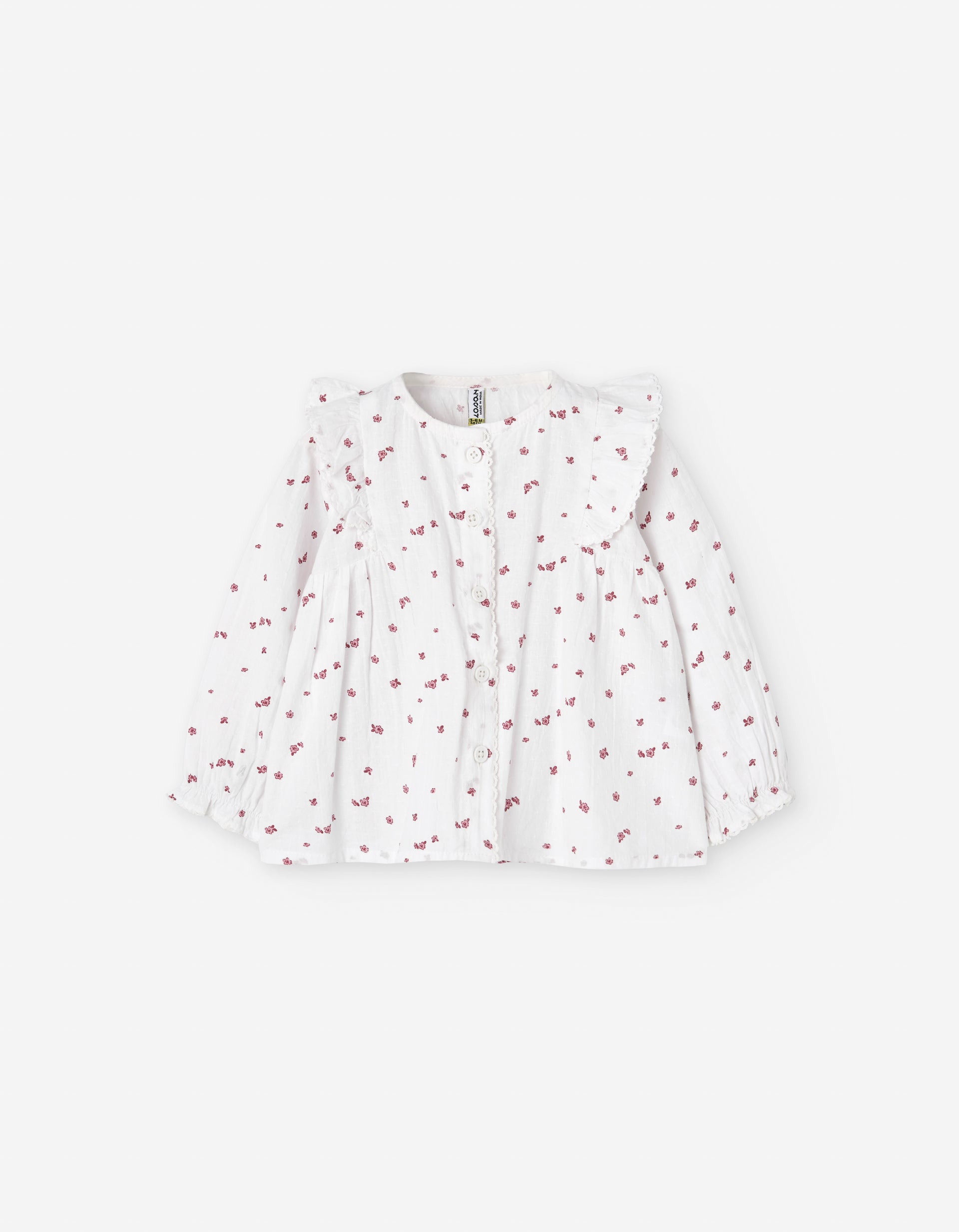Blusa infantil blanca con flores lila y volantes LOSAN