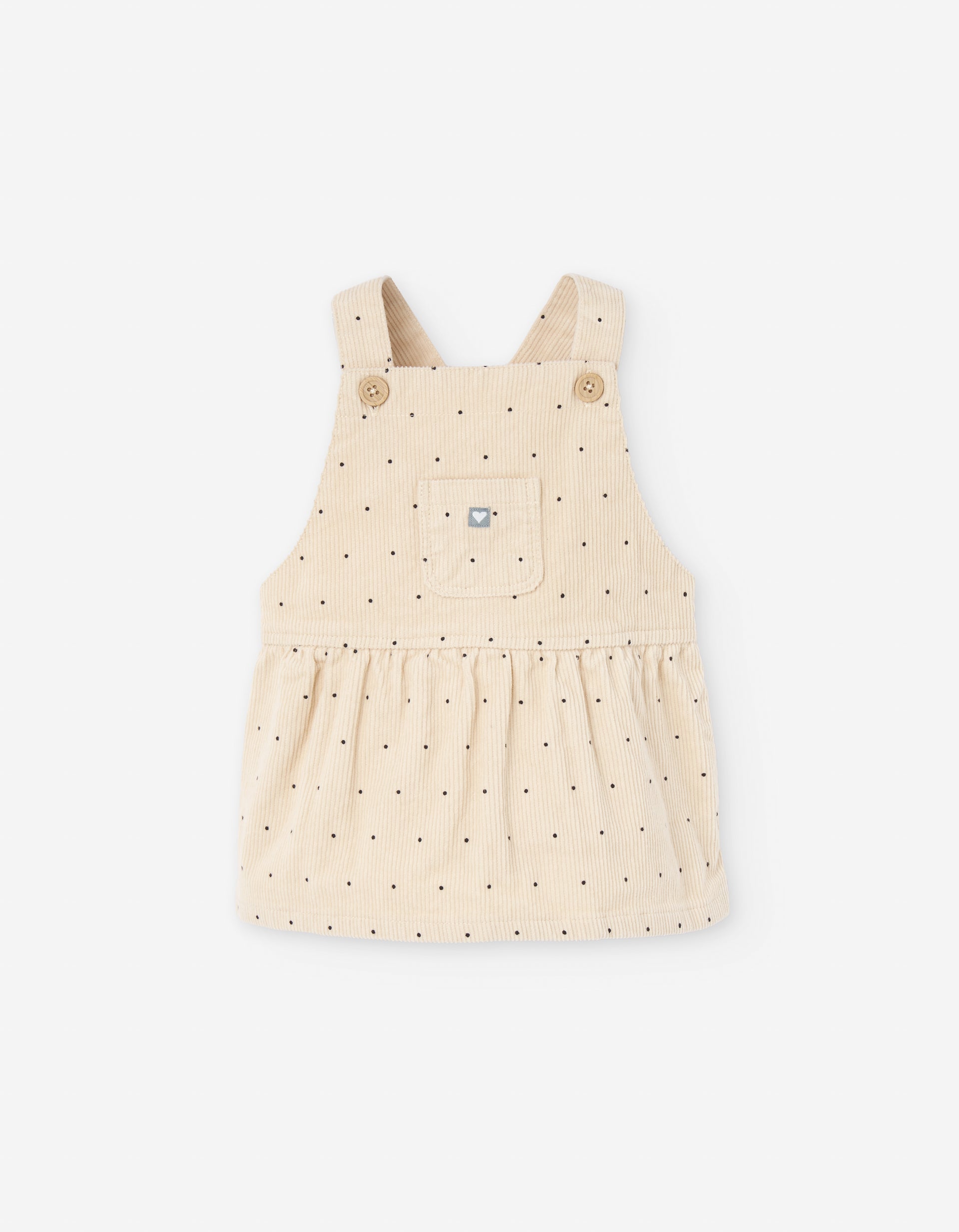 Braga de pana beige para bebé niña con puntos y bolsillo frontal