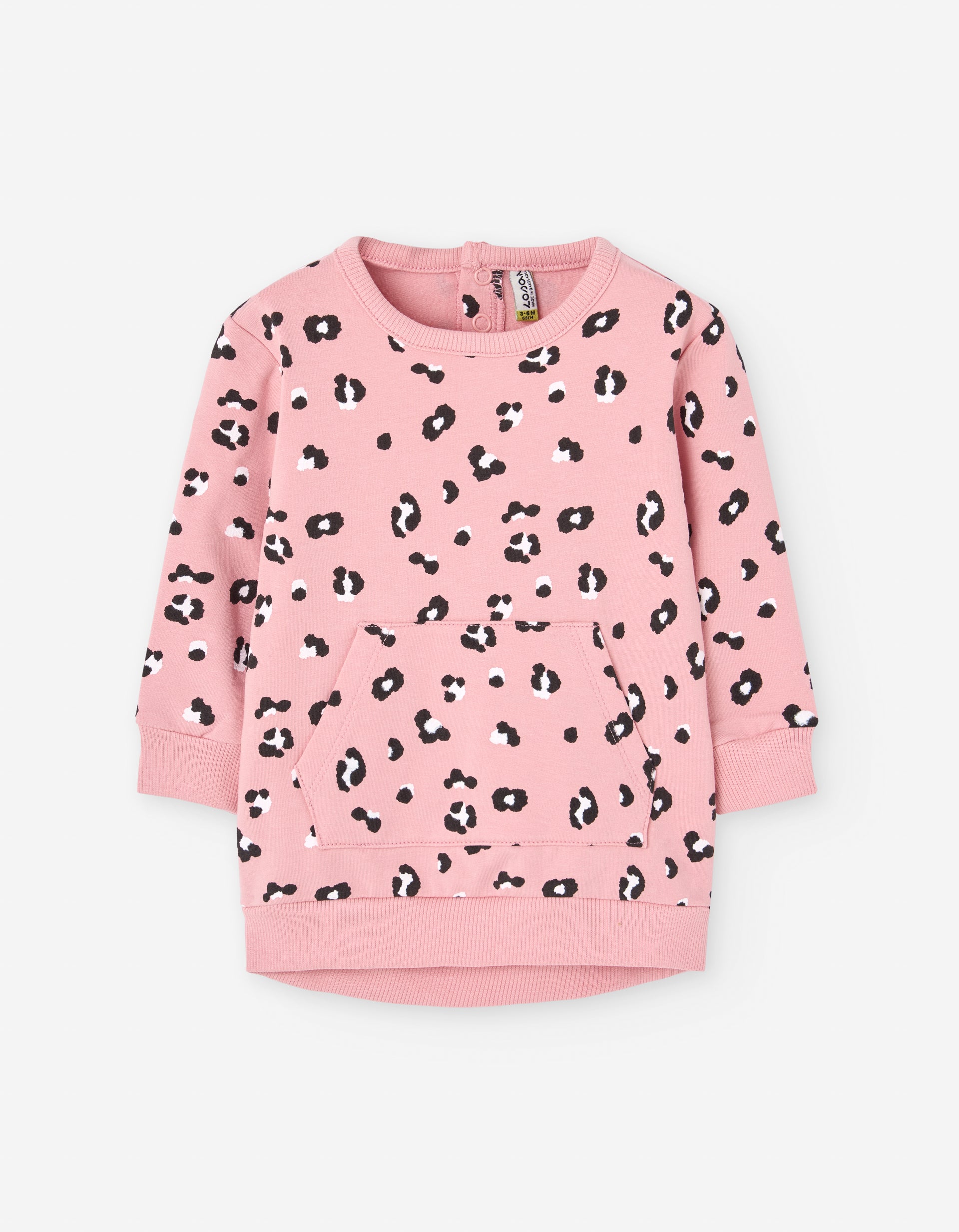 Sudadera bebé rosa con animal print y bolsillo canguro