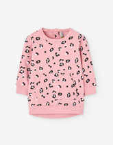 Sudadera bebé rosa con animal print y bolsillo canguro