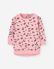 Sudadera bebé rosa con animal print y bolsillo canguro