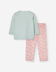 Camiseta menta con estampado unicornio y corazones