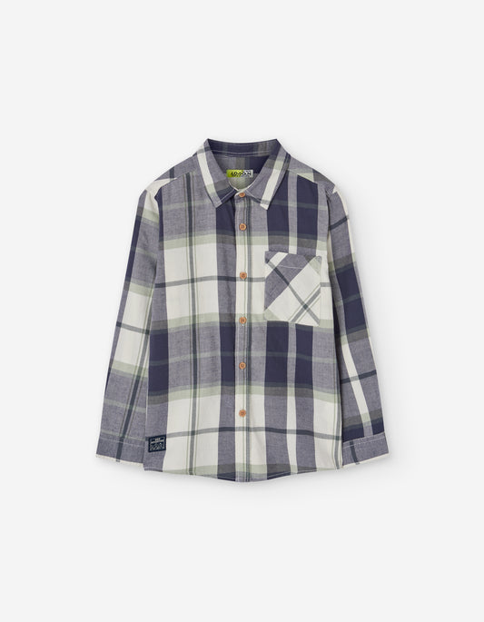 Camisa infantil manga larga a cuadros azul y verde LOSAN