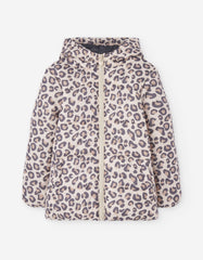 Chaqueta impermeable para niña con estampado animal print beige