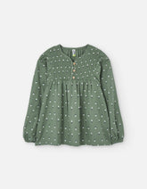 Blusa manga larga flores verde oliva Zippy talle infantil 2T‑7T frontal