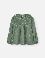 Blusa manga larga flores verde oliva Zippy talle infantil 2T‑7T frontal