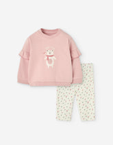 Conjunto de bebé Losan rosa con estampado bear hug y leggings florales