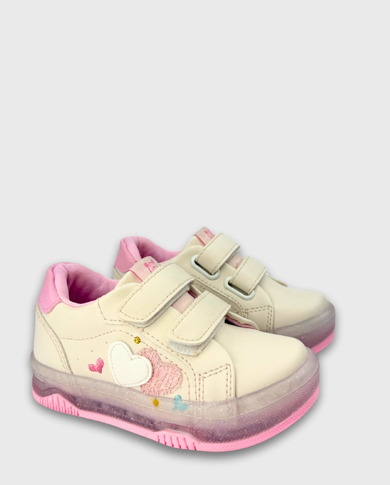 Tenis Velcro Corazones Vainilla Rosa