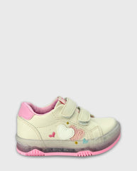 Tenis Velcro Corazones Vainilla Rosa Niñas