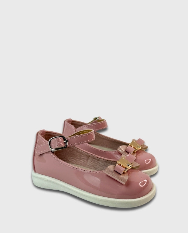 Baletas Charol Moño Oso Rosa