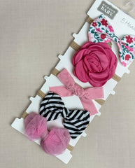 Set 5 Balaca Cintillo Detalles Flores Rosa