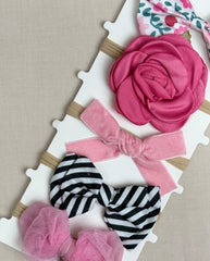 Set 5 Balaca Cintillo Detalles Flores Rosa Pink