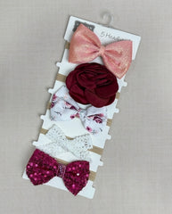 Set 5 Balaca Cintillo Detalles Moño Rojo