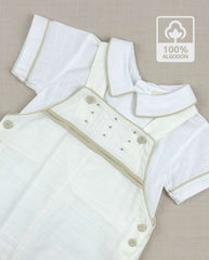 Conjunto Bebé Ceremonia Mameluco Bordado Beige Algodón