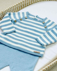 Primer Día Tricot Rayas Azul Martin Aranda Detalle Niño