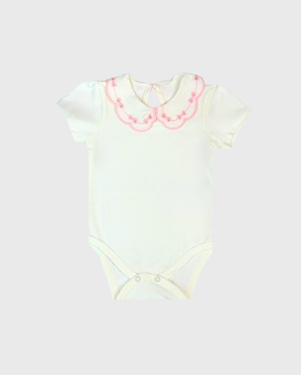 Body Bebé Cuello Bordado Blanco Milon Pink