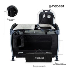 Cuna Corral Con Moisés Pack Play Osaka Negro Bebesit