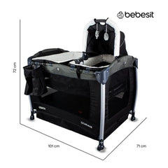 Cuna Corral Con Moisés Pack Play Osaka Negro Bebesit