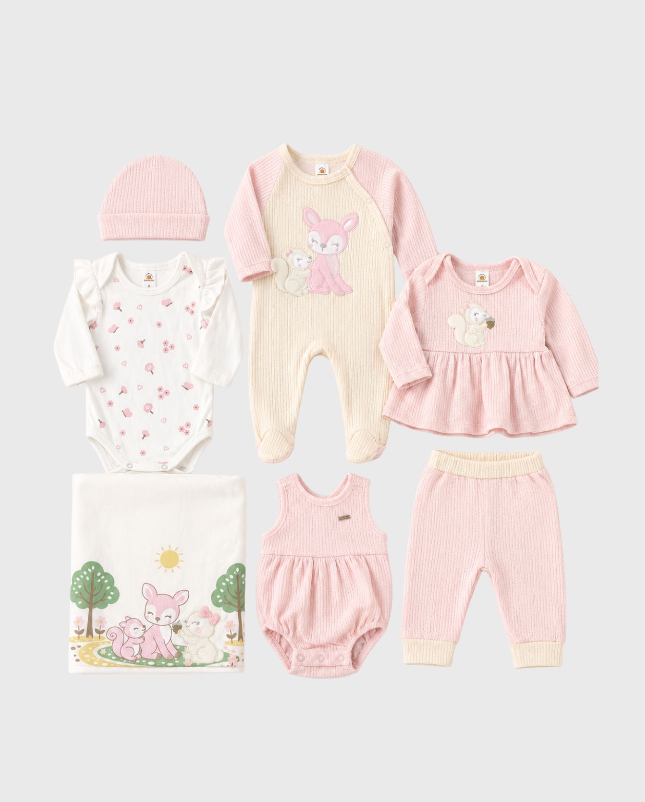 Set Primer Día Tela Galleta Ardilla Venado Rosa