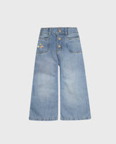 Pantalón Denim Bota Ancha Bordado Arcoiris