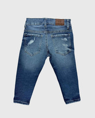 Pantalón Detalle Desgaste Denim Medio Detalles