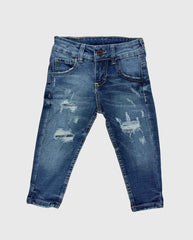 Pantalón Detalle Desgaste Denim Medio