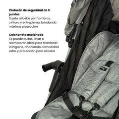 Coche Paseador Europeo Yogger Maxibaby Gris Detalles
