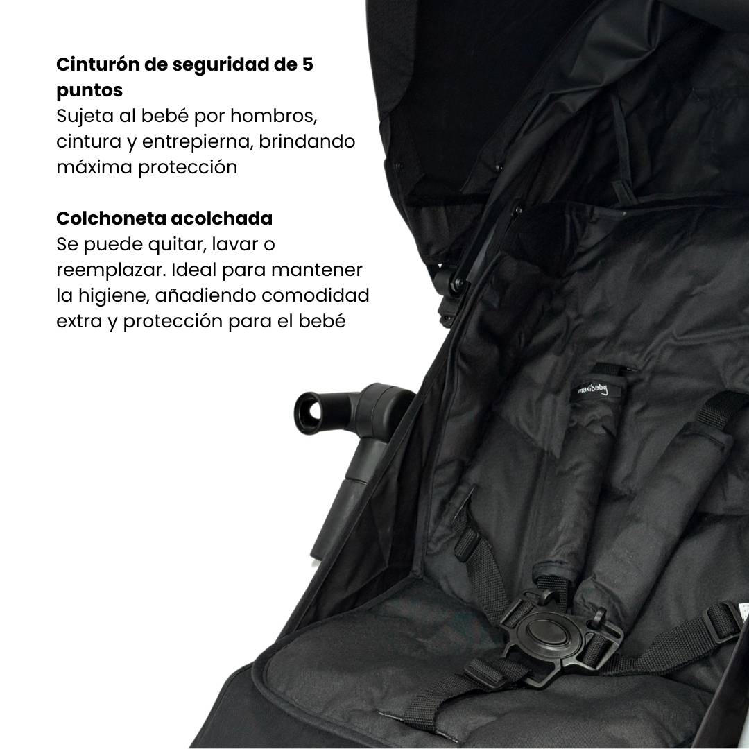 Coche Paseador Europeo Yogger Maxibaby Negro Cinturón