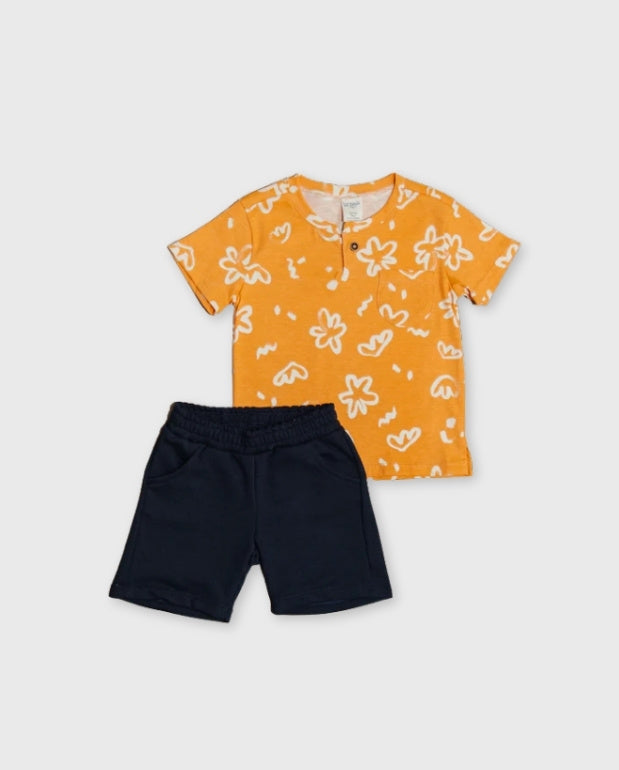 Conjunto Bermuda Estampado Naranja