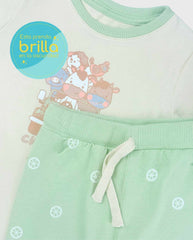 Pijama Manga Corta Estampado Carro Verde