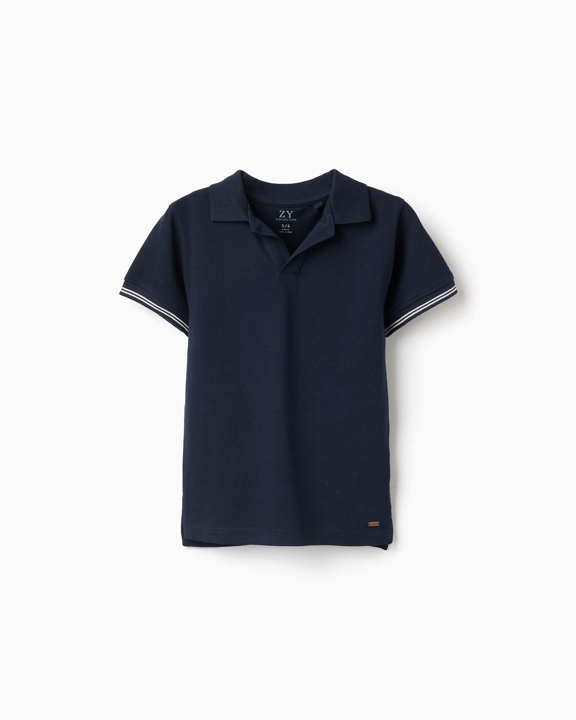 Polo Clásico Detalle Rayas Azul Oscuro Zippy