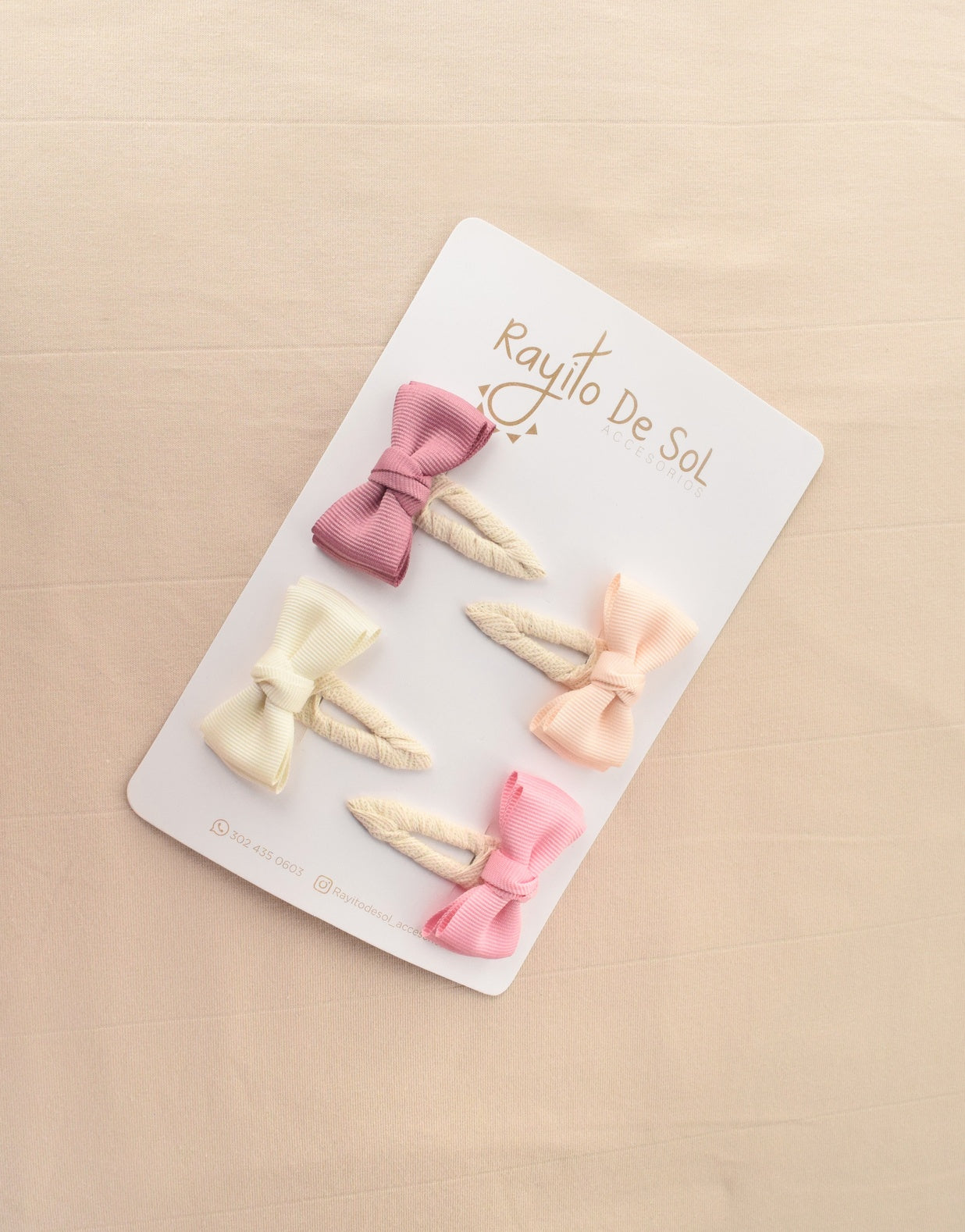 Set 4 Hebillas Moño Meli Rosa Rayito de Sol