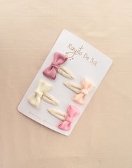 Set 4 Hebillas Moño Meli Rosa Rayito de Sol