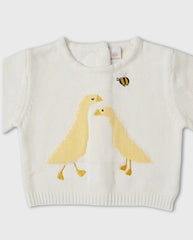 Primer Día Tricot Rayas Patos Amarillo Detalle