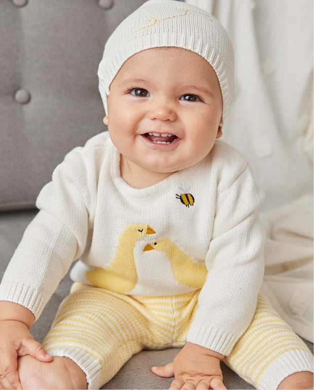 Primer Día Tricot Rayas Patos Amarillo