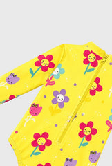 Vestido de Baño Enterizo Con Pava Flores detalle