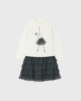 Conjunto Falda Tul Blusa Bailarina Gris Boboli