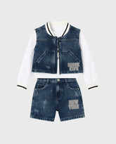 Conjunto 3 Piezas Short Chaleco Denim