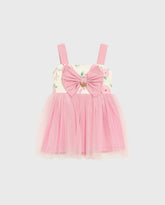 Vestido Tul Rosa Moño Flores blanco