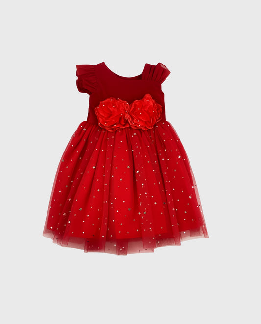 Vestido En Tafeta Y Tul Con Estrellas