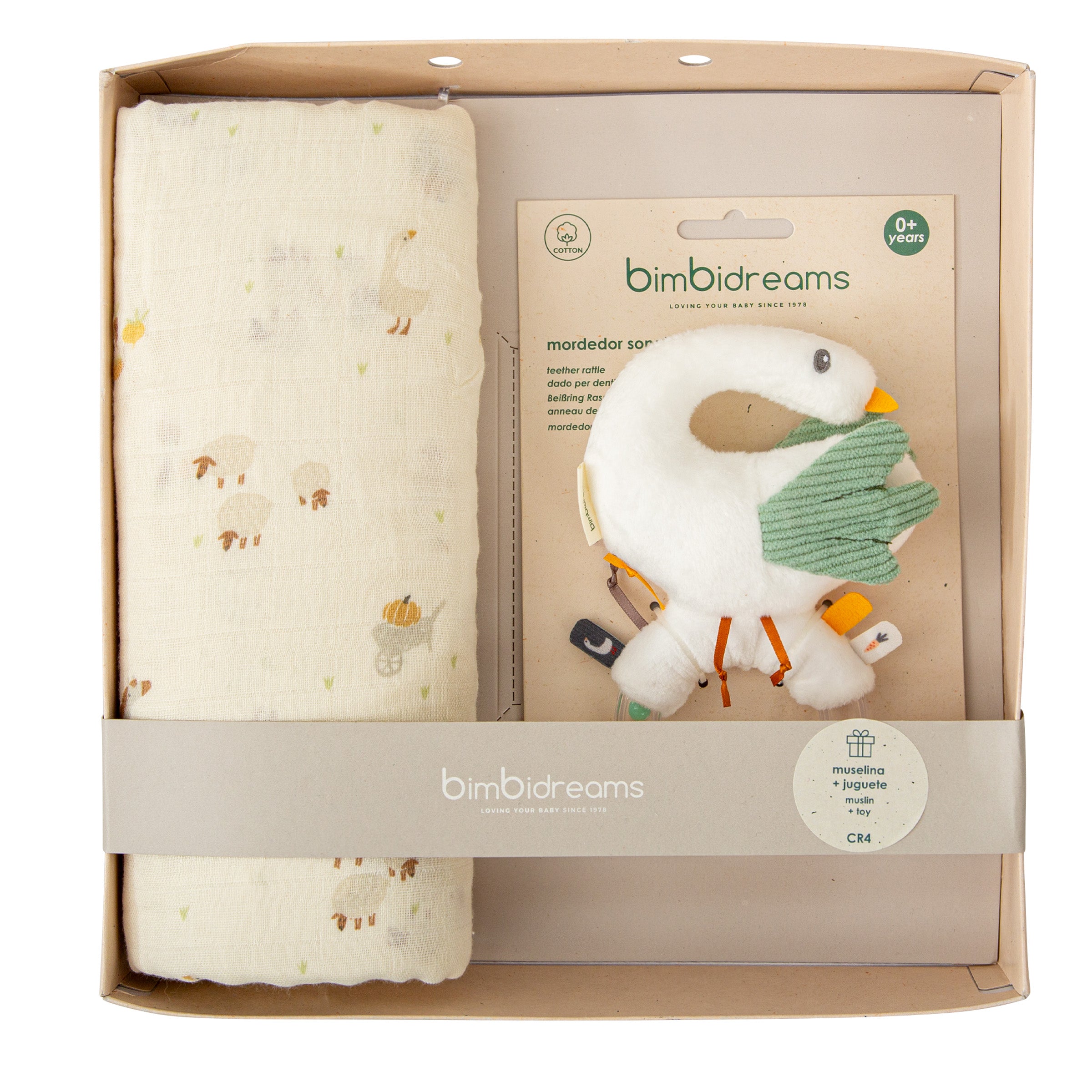 Set muselina con sonajero cisne verde Bimbidreams para bebé