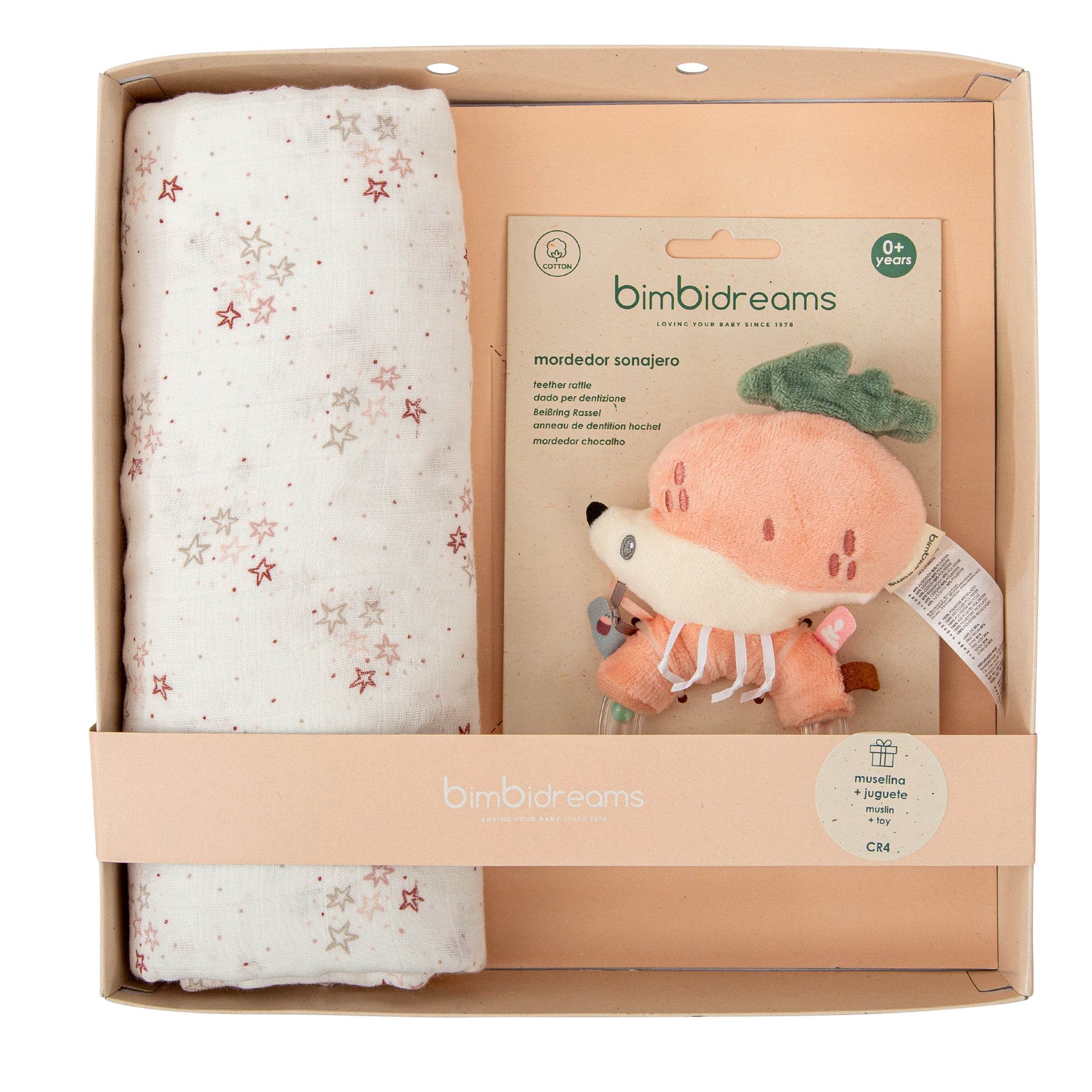 Set de muselina con sonajero erizo rosa para bebé Bimbidreams