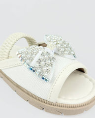 Sandalias Blancas Para Niña Con Moño De Puntos Fashion