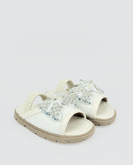 Sandalias Blancas Para Niña Con Moño De Puntos