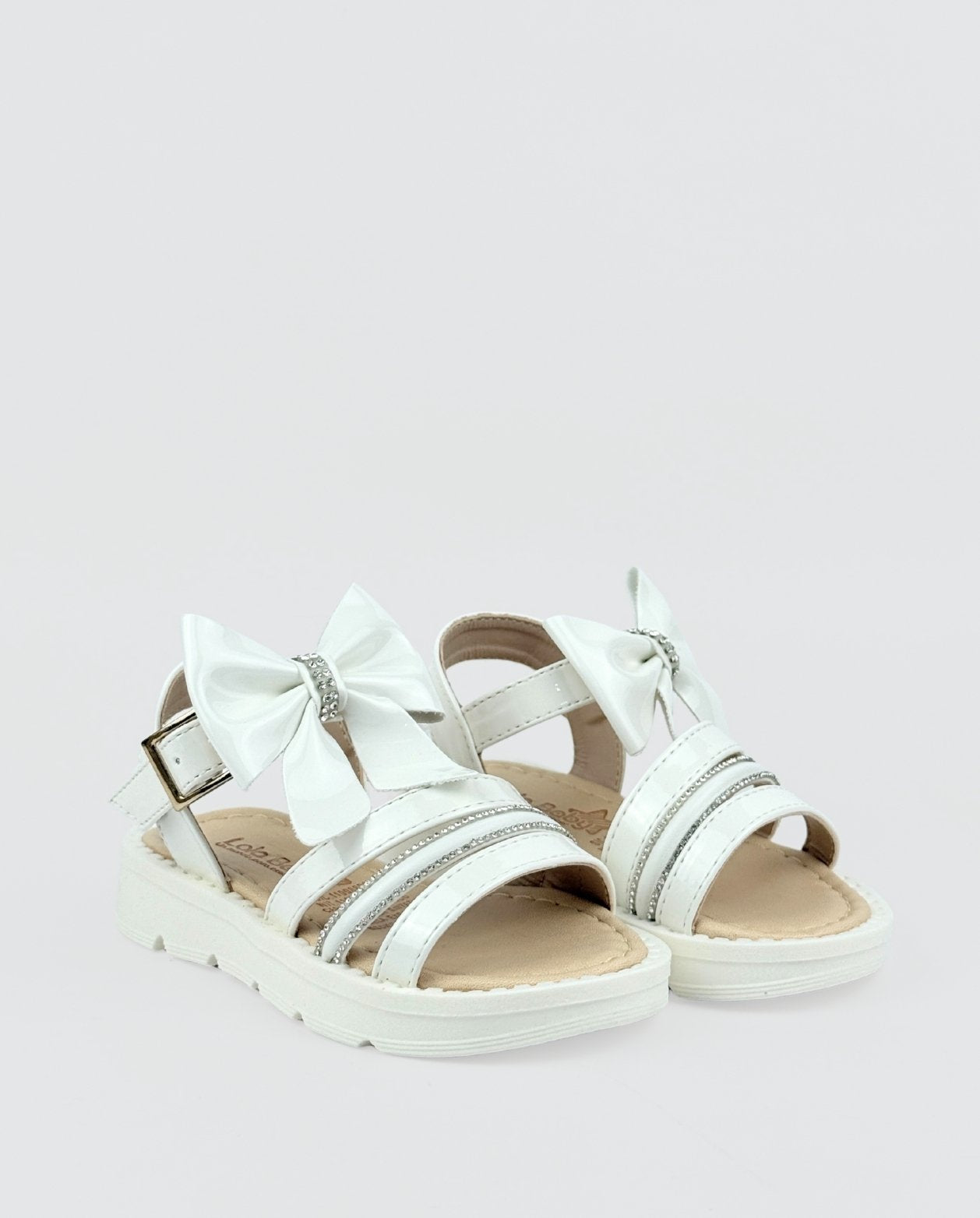 Sandalias Blancas Para Niña Con Moño y Detalle Brillante