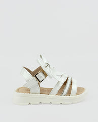 Sandalias Blancas Para Niña Con Moño y Detalle Brillante Plateado
